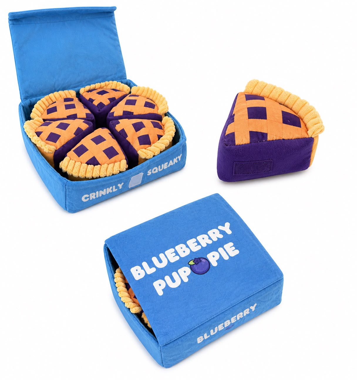 Blueberry Pup Pie – Plush Dog Toy Set with 6 Squeaky Slices
